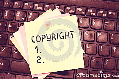 Conceptual hand writing showing Copyright. Business photo text exclusive and assignable legal right given to originator Stock Photo