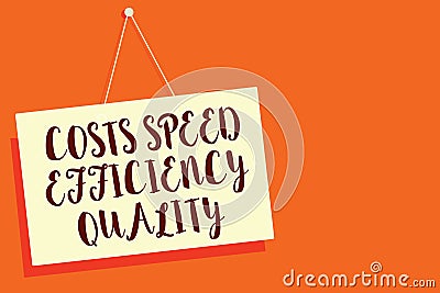 Conceptual hand writing showing Costs Speed Efficiency Quality. Business photo showcasing Efficient operation inputs outputs balan Stock Photo