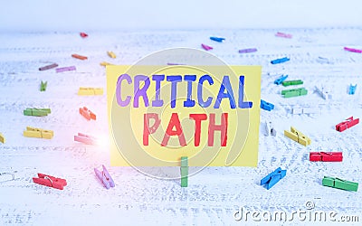 Conceptual hand writing showing Critical Path. Business photo showcasing sequence of stages of a project requiring the longest Stock Photo