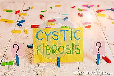 Conceptual hand writing showing Cystic Fibrosis. Business photo text a hereditary disorder affecting the exocrine glands Crumbling Stock Photo