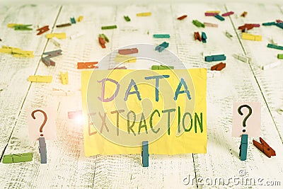 Conceptual hand writing showing Data Extraction. Business photo text act or process of retrieving data out of data sources Stock Photo