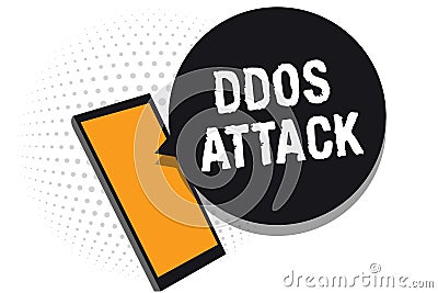 Conceptual hand writing showing Ddos Attack. Business photo text perpetrator seeks to make network resource unavailable Cell phone Stock Photo