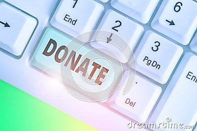 Conceptual hand writing showing Donate. Business photo showcasing give money or goods for good cause for example to charity or Stock Photo