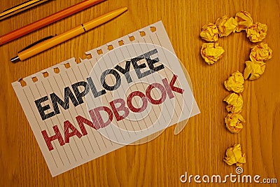 Conceptual hand writing showing Employee Handbook. Business photo text Document Manual Regulations Rules Guidebook Policy Code Wor Stock Photo