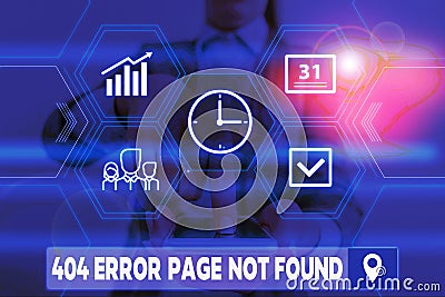 Conceptual hand writing showing 404 Error Page Not Found. Business photo showcasing Webpage on Server has been Removed Stock Photo