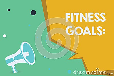 Conceptual hand writing showing Fitness Goals. Business photo showcasing Loose fat Build muscle Getting stronger Conditioning Stock Photo