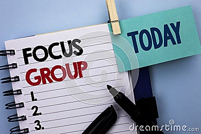 Conceptual hand writing showing Focus Group. Business photo text Interactive Concentrating Planning Conference Survey Focused writ Stock Photo