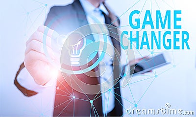 Conceptual hand writing showing Game Changer. Business photo showcasing way that effects a major shift in the current Stock Photo