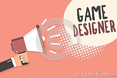 Conceptual hand writing showing Game Designer. Business photo showcasing Campaigner Pixel Scripting Programmers Consoles 3D Graphi Stock Photo