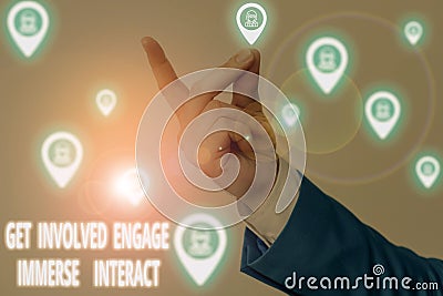 Conceptual hand writing showing Get Involved Engage Immerse Interact. Business photo text Join Connect Participate in Stock Photo
