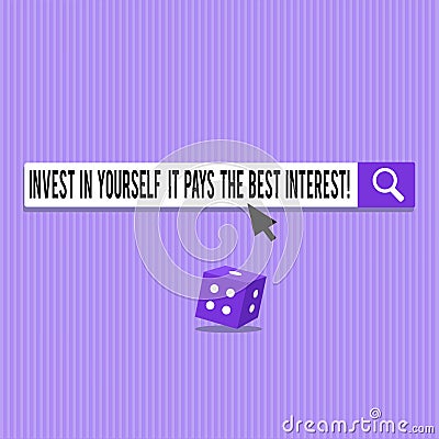 Conceptual hand writing showing Invest In Yourself It Pays The Best Interest. Business photo showcasing Nurture oneself Stock Photo