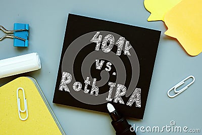 Conceptual hand writing showing 401k vs. Roth IRA Stock Photo