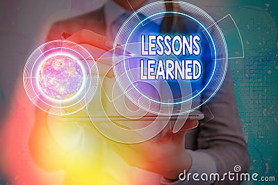 Conceptual hand writing showing Lessons Learned. Business photo text Promote share and use knowledge derived from experience Stock Photo