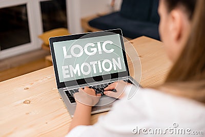 Conceptual hand writing showing Logic Emotion. Business photo text Unpleasant Feelings turned to Self Respect Reasonable Stock Photo