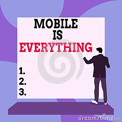 Conceptual hand writing showing Mobile Is Everything. Business photo text Handheld Computer Device a Planner Wallet Stock Photo