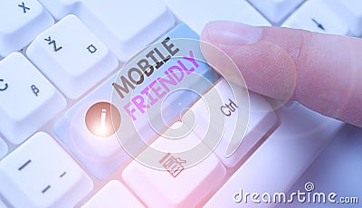 Conceptual hand writing showing Mobile Friendly. Business photo text website is designed to display on a mobile device correctly Stock Photo