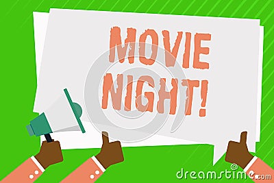 Conceptual hand writing showing Movie Night. Business photo showcasing tells story and that showing watch on screen or Stock Photo