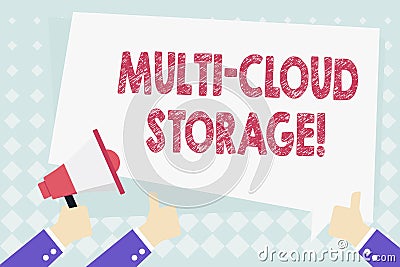 Conceptual hand writing showing Multi Cloud Storage. Business photo showcasing use of multiple cloud computing and Stock Photo