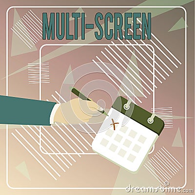 Conceptual hand writing showing Multi Screen. Business photo showcasing Having or involving several screen especially in Stock Photo