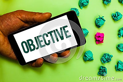 Conceptual hand writing showing Objective. Business photo text Goal planned to be achieved Desired target Company mission Text mes Stock Photo