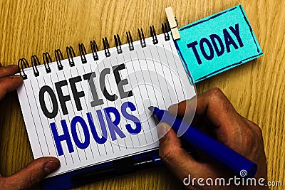 Conceptual hand writing showing Office Hours. Business photo showcasing The hours which business is normally conducted Working tim Stock Photo
