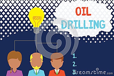 Conceptual hand writing showing Oil Drilling. Business photo text involves the drilling and pumping of oil from underground wells Stock Photo