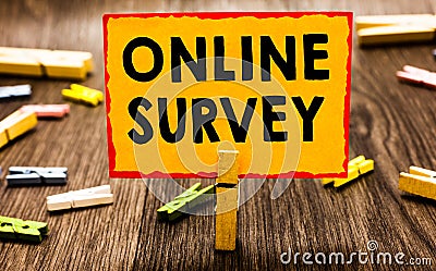 Conceptual hand writing showing Online Survey. Business photo showcasing Reappraisal Feedback Poll Satisfaction Rate Testimony Clo Stock Photo