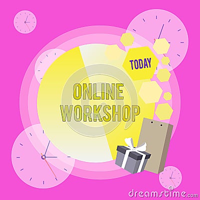 Conceptual hand writing showing Online Workshop. Business photo showcasing shows of goods and commodities over the Stock Photo