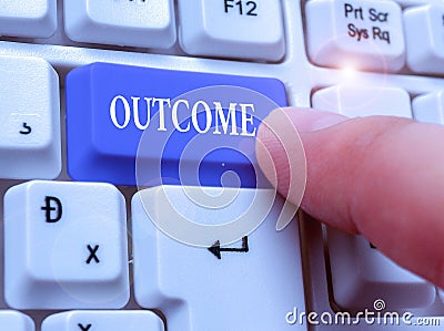 Conceptual hand writing showing Outcome. Business photo text the final result of something or how the way things end up Stock Photo