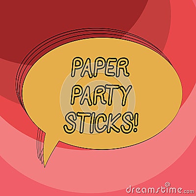 Conceptual hand writing showing Paper Party Sticks. Business photo showcasing colored shapes of hard paper used create emojis Oval Stock Photo