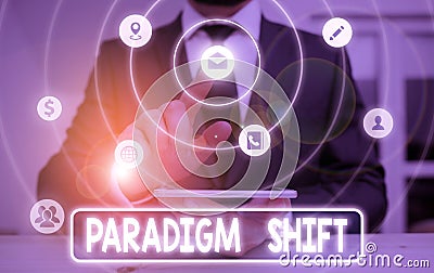 Conceptual hand writing showing Paradigm Shift. Business photo showcasing fundamental change in approach or underlying assumptions Stock Photo