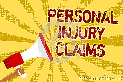 Conceptual hand writing showing Personal Injury Claims. Business photo text being hurt or injured inside work environment Man hold Stock Photo