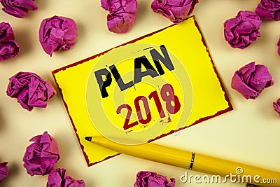 Conceptual hand writing showing Plan 2018. Business photo text Challenging Ideas Goals for New Year Motivation to Start Concept Fo Stock Photo