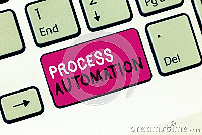 Conceptual hand writing showing Process Automation. Business photo showcasing Transformation Streamlined Robotic To Stock Photo