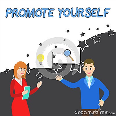 Conceptual hand writing showing Promote Yourself. Business photo showcasing market and introduce to others Improvement Stock Photo