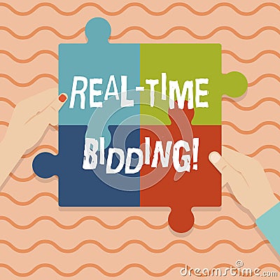 Conceptual hand writing showing Real Time Bidding. Business photo showcasing Buy and sell advertising inventory by instant Stock Photo