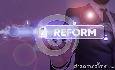 Conceptual hand writing showing Reform. Business photo text to amend or improve by change of forms or removal of faults Stock Photo