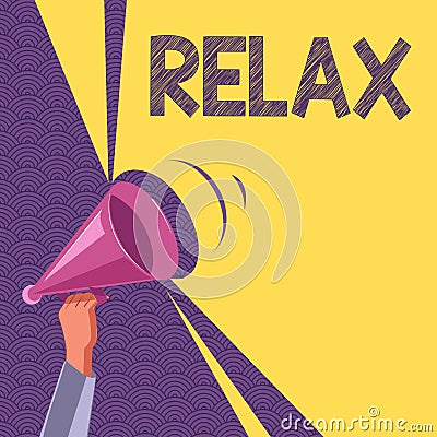Conceptual hand writing showing Relax. Business photo text make or become less tense anxious calming down no Stock Photo