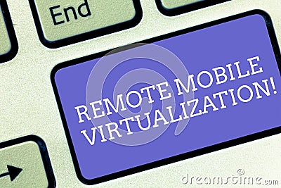 Conceptual hand writing showing Remote Mobile Virtualization. Business photo text can remotely control an Android Stock Photo