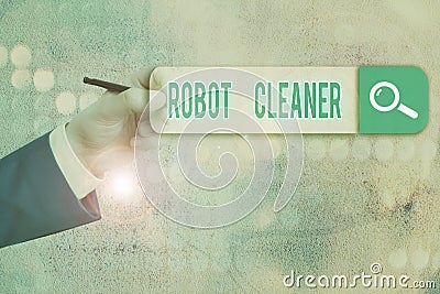 Conceptual hand writing showing Robot Cleaner. Business photo showcasing Intelligent programming and a limited vacuum cleaning Stock Photo