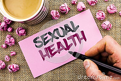 Conceptual hand writing showing Sexual Health. Business photo text STD prevention Use Protection Healthy Habits Sex Care written b Stock Photo