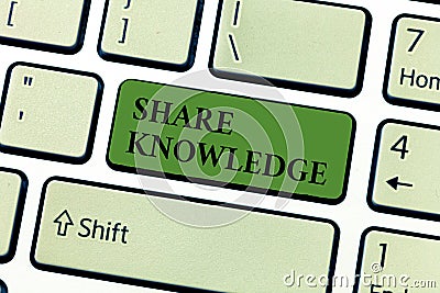 Conceptual hand writing showing Share Knowledge. Business photo text teaching others what I learnt before Giving lectures Stock Photo
