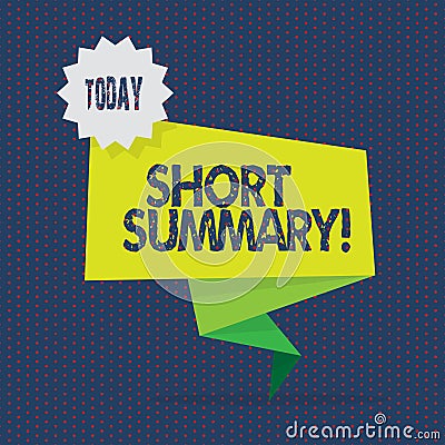 Conceptual hand writing showing Short Summary. Business photo showcasing Brief statement of main points clear Two Tone Stock Photo