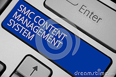 Conceptual hand writing showing Smc Content Management System. Business photo text mangae creation and modification of posts Keybo Stock Photo