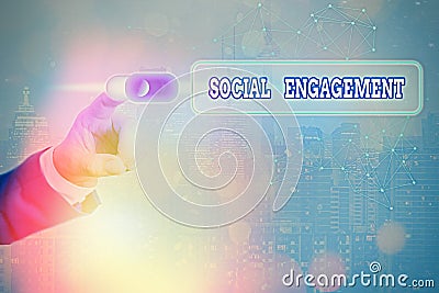 Conceptual hand writing showing Social Engagement. Business photo text Degree of engagement in an online community or society Stock Photo