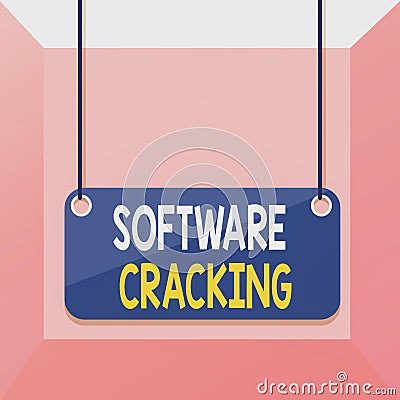 Conceptual hand writing showing Software Cracking. Business photo showcasing modification of software to remove or Stock Photo