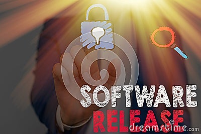 Conceptual hand writing showing Software Release. Business photo text sum of stages of development and maturity for program Stock Photo