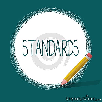 Conceptual hand writing showing Standards. Business photo text Level of quality Guideline Measure Example Model to Stock Photo