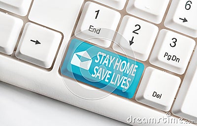 Conceptual hand writing showing Stay Home Save Lives. Business photo text lessen the number of infected patients by not Stock Photo