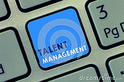 Conceptual hand writing showing Talent Management. Business photo text Acquiring hiring and retaining talented employees Stock Photo